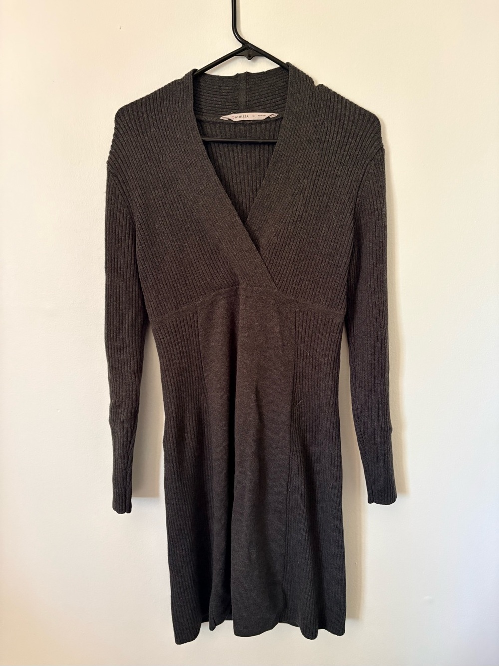 Athleta Charcoal Wrap-Style Long Sleeve Knit Dress